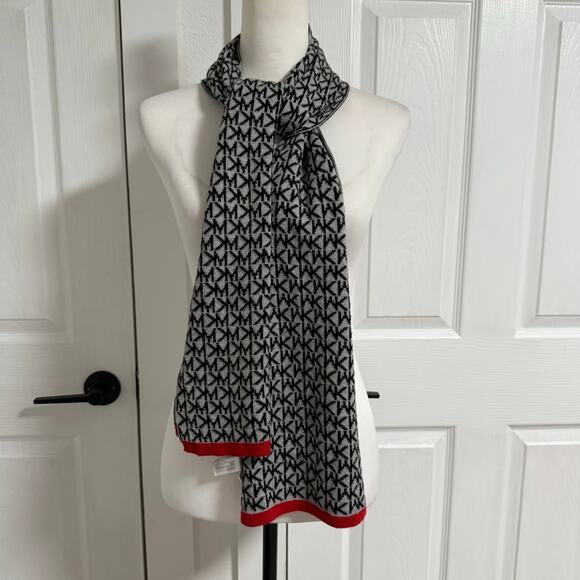 Michael Kors Knit Logo Black Gray Scarf One Size - Picture 1 of 9